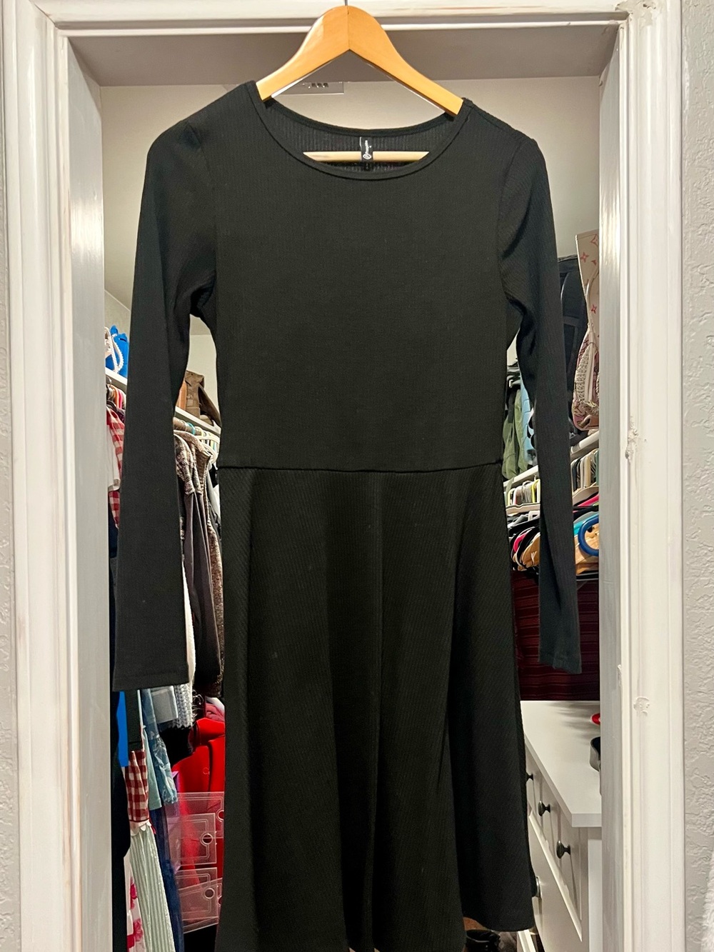 Classic Black Long-Sleeve Fit & Flare Dress